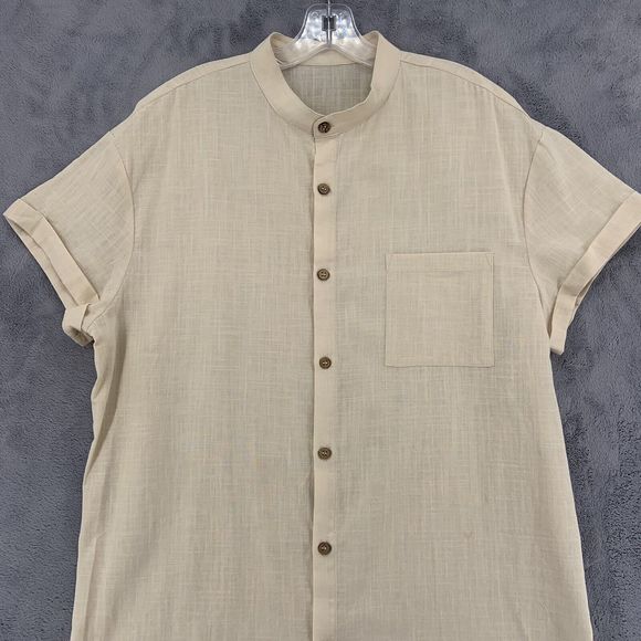 Fishpond Button Up Short Sleeve Cream Cotton Flax Short Sleeve Shirt Mens Large - Picture 2 of 12